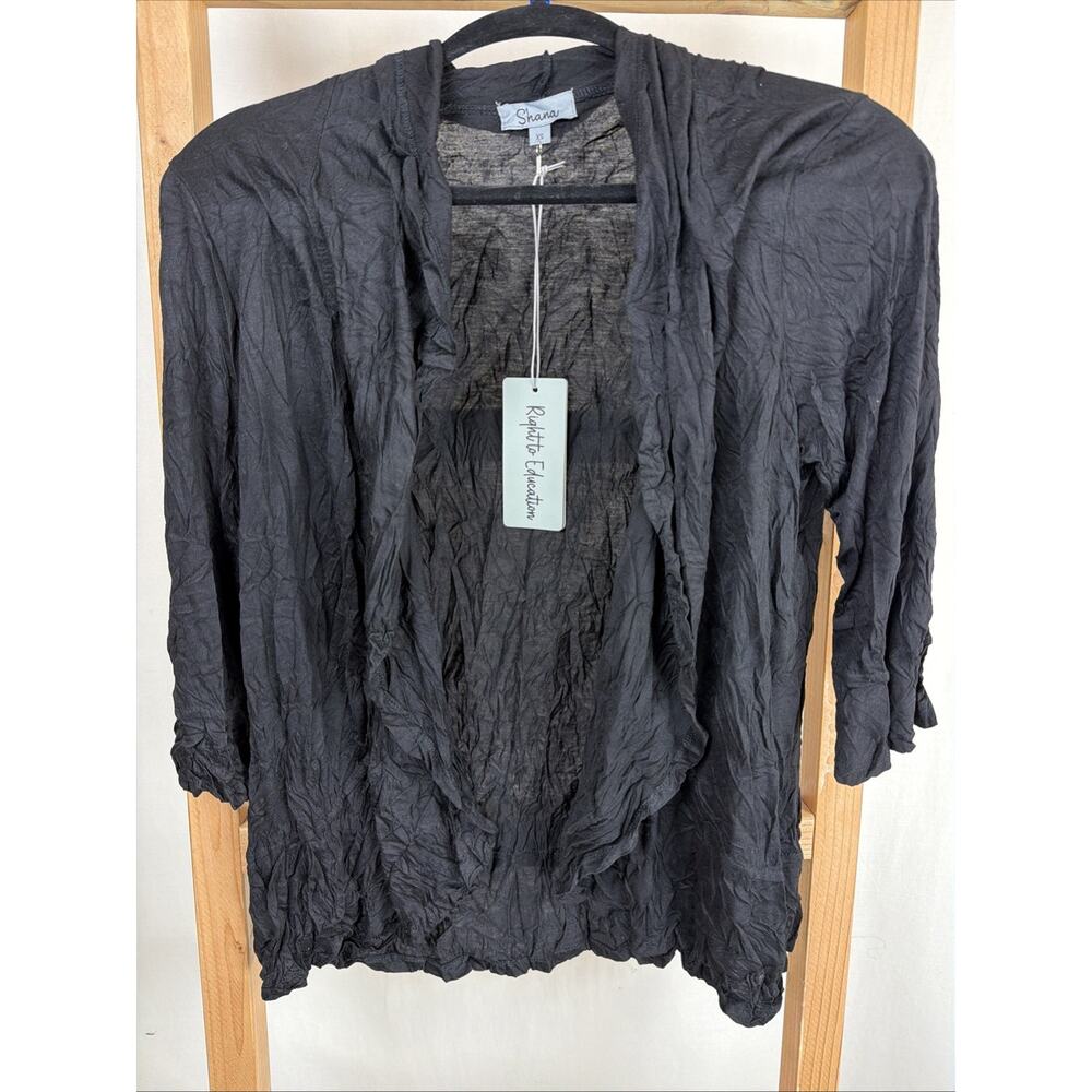 NWT Shana Black Crinkle Ruffle Sleeve Cardigan Jacket Mid Length #1124 XS